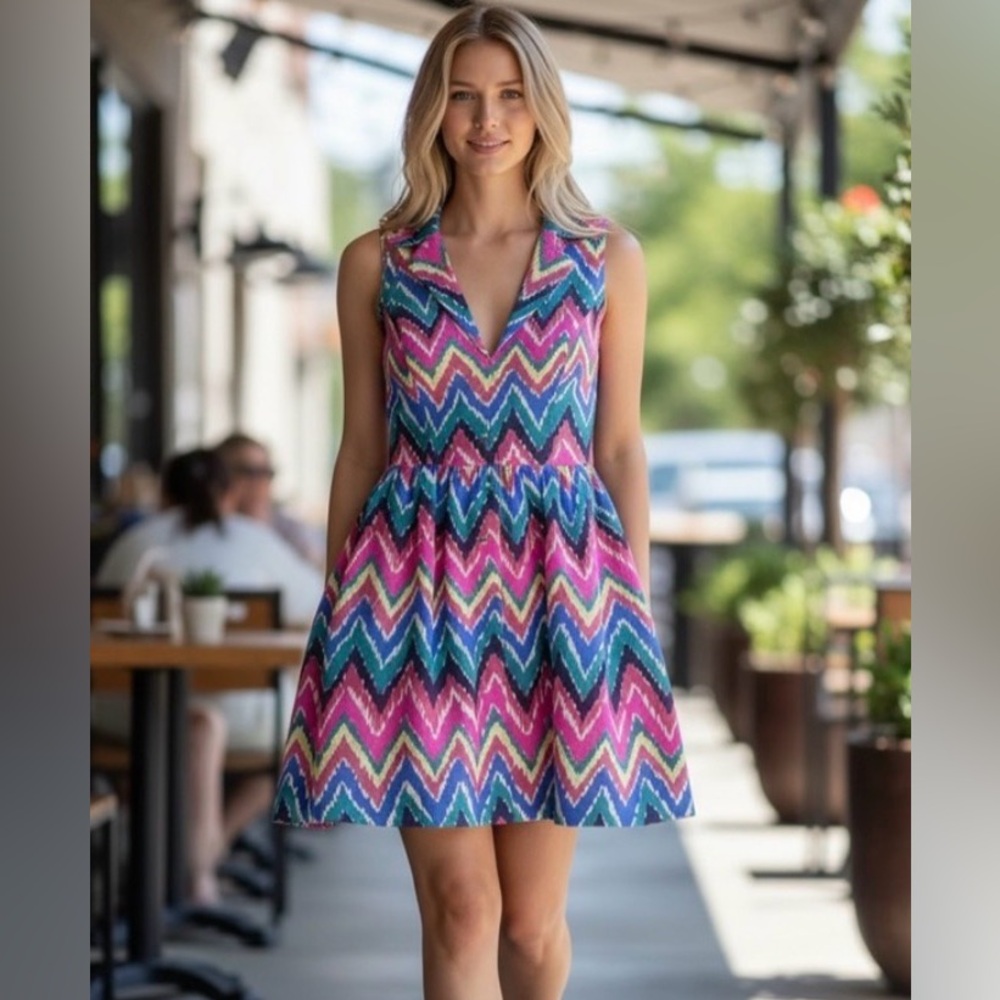 Lilly Pulitzer Sherlynn dress "Hearts A Flutter" chevron print. Size 8